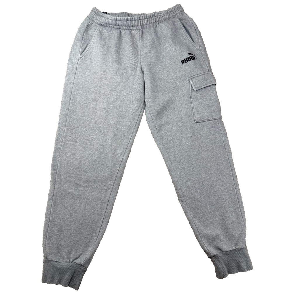 Puma Sweatpants Men's Large Gray Fleece Joggers‎ Cargo Pocket Athletic Pants